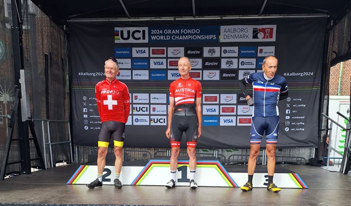Johann Taucher am Podium bei der Gran Fondo WM in D&auml;nemark