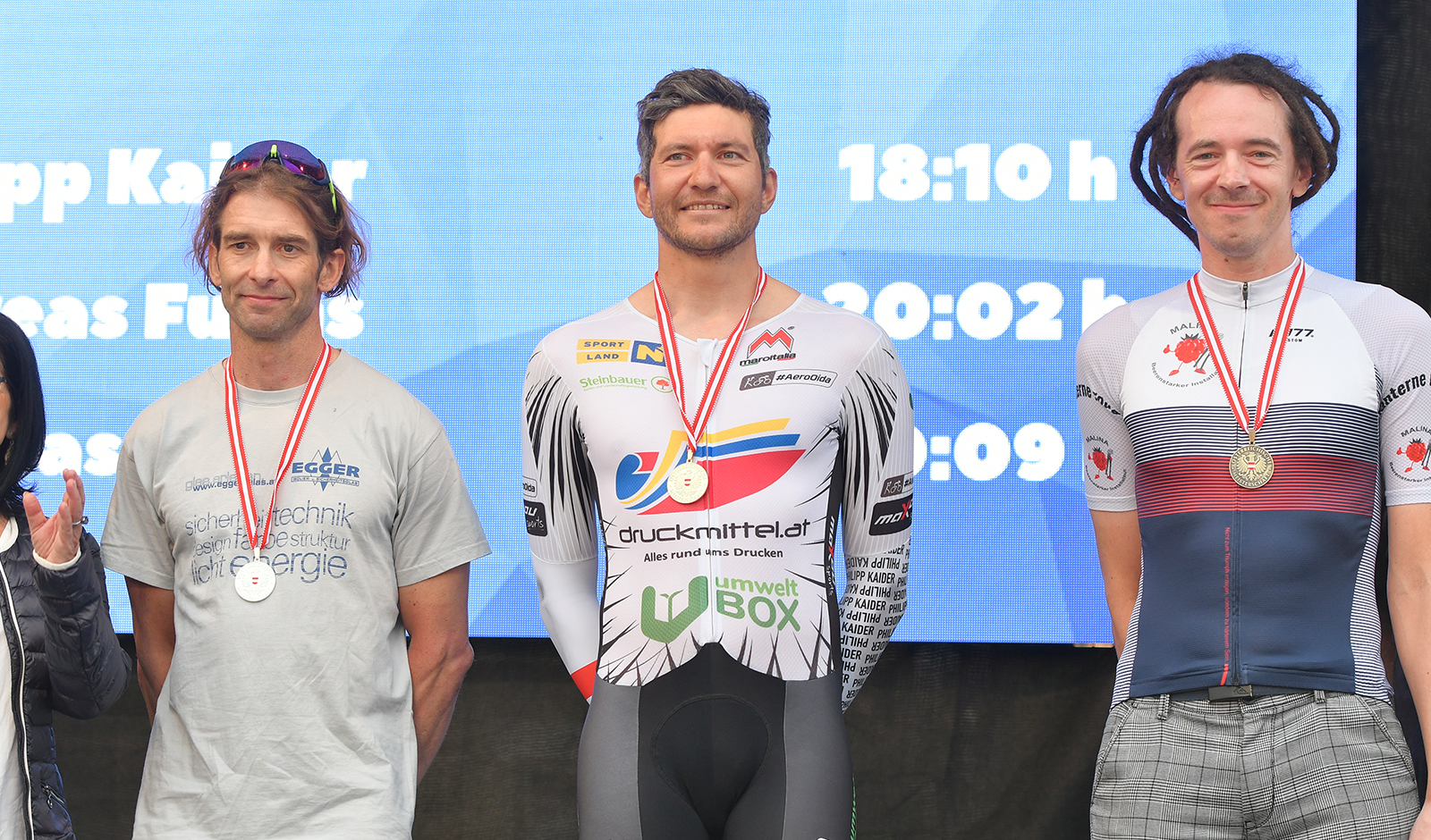 Philipp Kaider am Podest mit der Goldmedaille bei der Österreichischen Meisterschaft im Ultracycling beim Race Around Niederösterreich